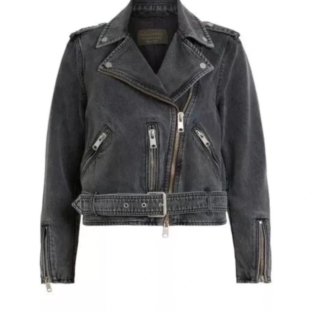 AllSaints Charcoal Gray Denim Biker Jacket - Picture 6 of 6
